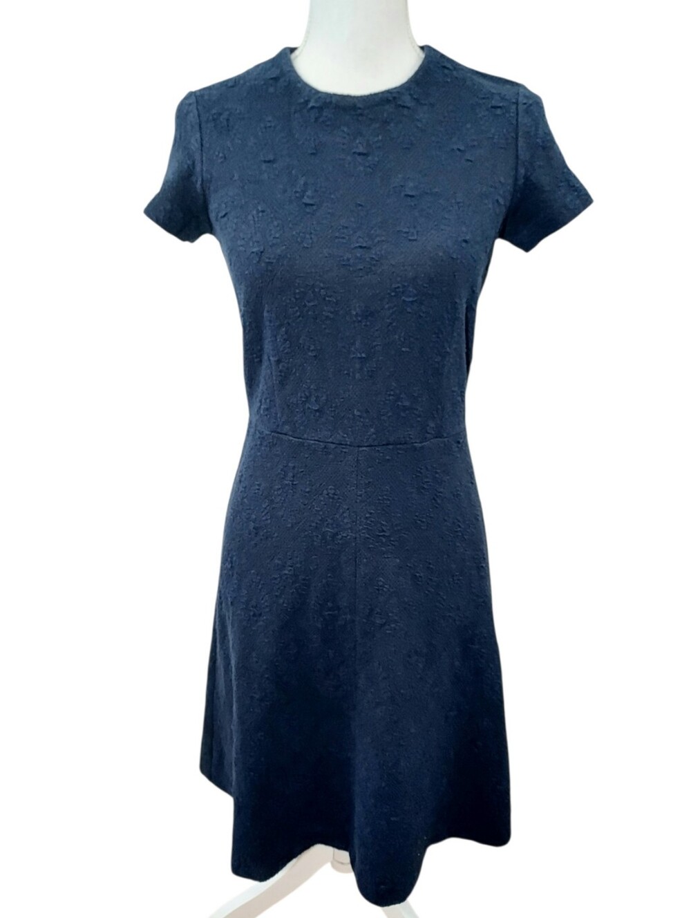 J. McLaughlin Navy Jacquard Short Sleeve Midi Dress XS